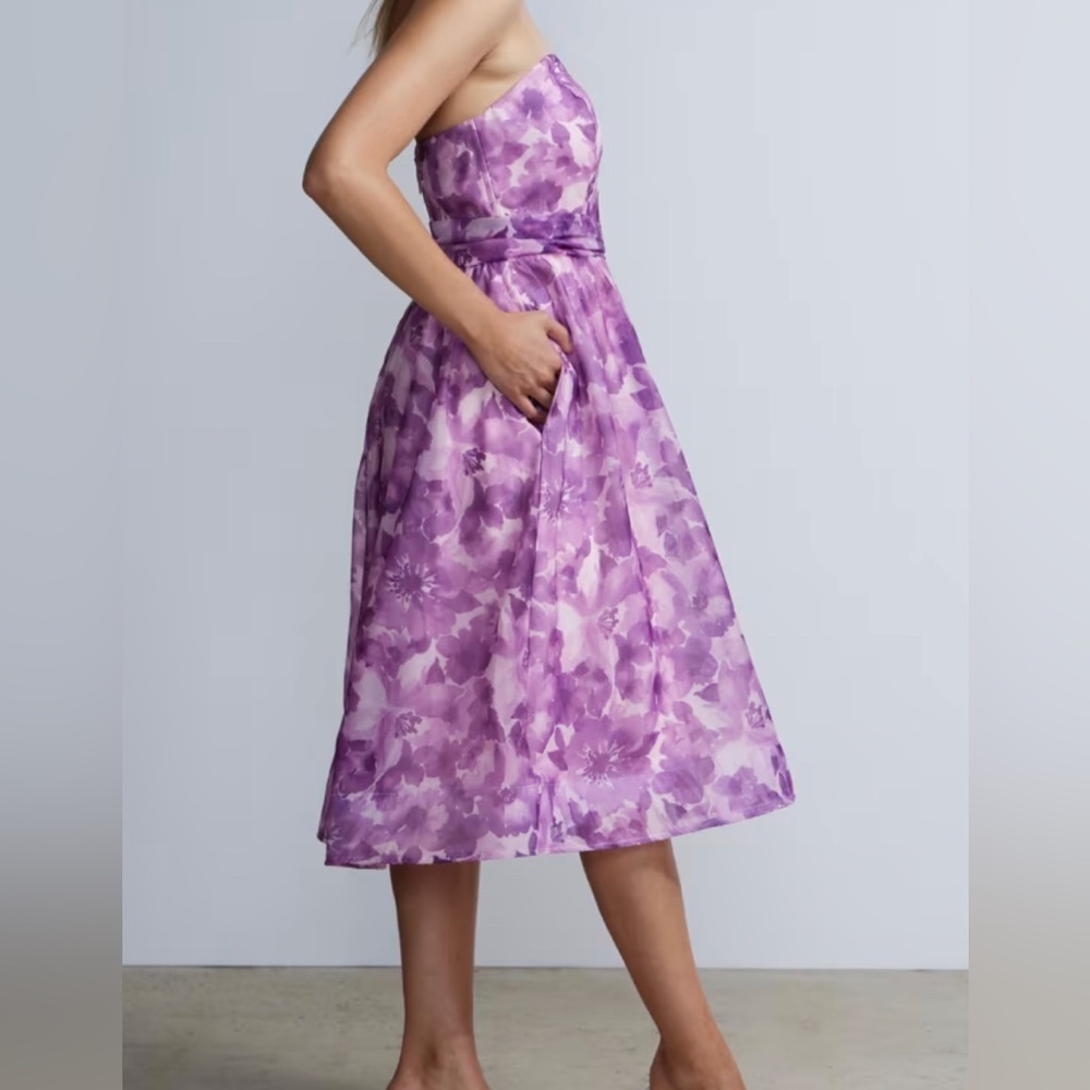 New York & Company Purple Strapless Sweetheart Neck Flare Dress NWT Size L - Picture 3 of 5